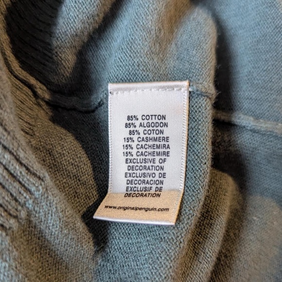 XL mens original penguin cotton cashmere v neck sweater green - Picture 4 of 5